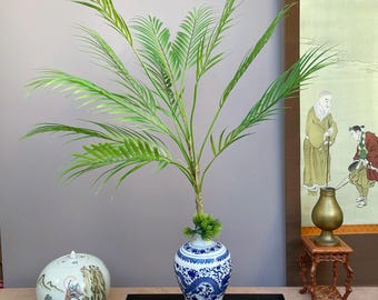 Ramo de palmeira artificial realista grande, folhagem tropical falsa, semelhante à palmeira areca, para vasos altos, decoração de luxo sem necessidade de manutenção.