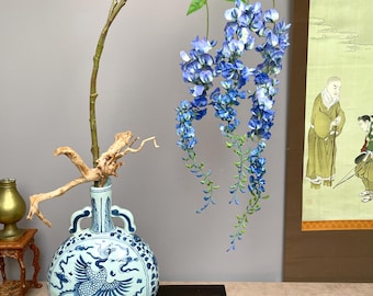 Ramo artificial realista de glicínia grande - Haste artificial de flor azul com botões - Arranjo floral elegante para vasos altos - Decoração de luxo para casa