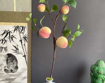 Realistic 92cm Faux Peach Branch | Artificial Fruit Stem | Large Decorative Greenery for Modern Home Decor