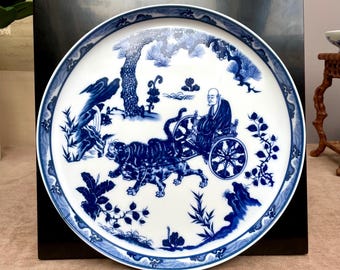 Bandeja grande de porcelana azul e branca • Travessa floral artesanal de prestígio • Centros de mesa elegantes e luxuosos para decoração de casa