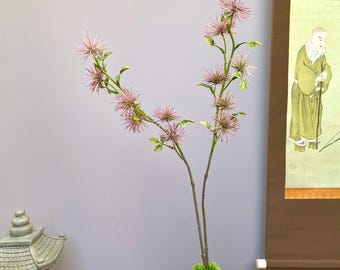 Haste de pompom de árvore de seda rosa, Albizia Julibrissin artificial, arranjo floral delicado, decoração japonesa Wabi Sabi, enchimento para vaso alto