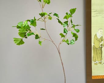 Ramo artificial de ginkgo premium, com folhas verdes em formato de leque, símbolo botânico de longevidade, ideal para vasos em estilo chinês, grande ramo de folhagem artificial.