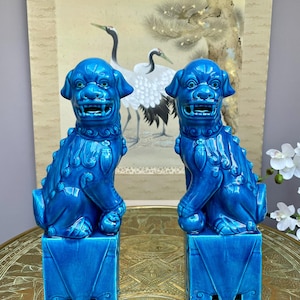 Turquoise Fu Dog Statues – Pair Chinese Guardian Lions – Glazed Home Decor Accents