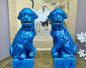 Turquoise Fu Dog Statues – Pair Chinese Guardian Lions – Glazed Home Decor Accents