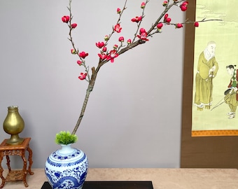 Large Realistic Red Plum Blossom Branch - Faux Winter Meihua Stem - Vivid Chinese New Year Decor Hand-Crafted Luxury Zen Floral for Vases
