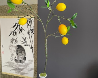 Life-Like Artificial Lemon Stem | High-End Faux Botanical Branch | Elegant Minimalist Fruit Arrangement