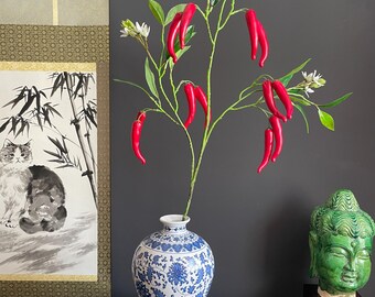 Realistic Faux Chili Pepper Branch | Artificial Fruit Stem | Decorative Greenery for Kitchen or Modern Home Decor