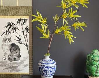 Architectural Faux Greenery Branch | Artisanal Artificial Berry Stem | Modern Botanical Statement Piece for Vases