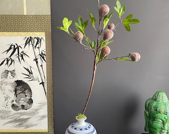 Architectural Faux Greenery Branch | Artisanal Artificial Fig Stem | Unique Botanical Accent for Eclectic Interiors