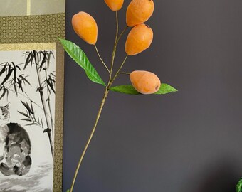 Life-Like Artificial Loquat Stem | High-End Faux Botanical Branch | Elegant Minimalist Fruit Arrangement