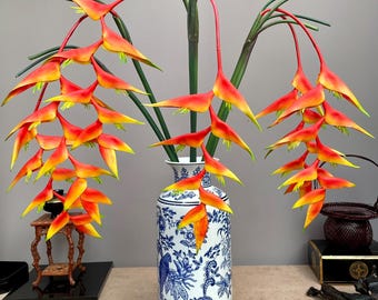 Haste de flor artificial de helicônia: flor de bico de papagaio tropical, 134 cm