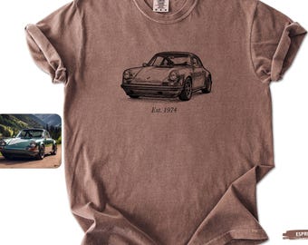 Comfort Colors® Custom Vintage Car Shirt, Personalized Vehicle Portrait Tee, Photo to Graphic Shirt, Classic Car Illustration Gift