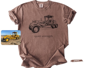 Comfort Colors® Custom Grader Shirt – Personalized Heavy Equipment Line Art Tee, Vintage Construction Vehicle T-Shirt, Grader Operator Dad