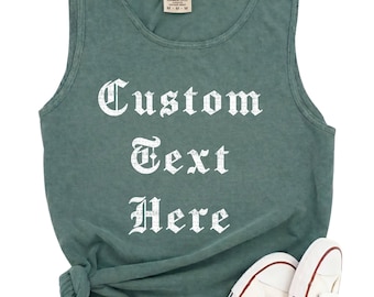 Comfort Colors® Custom Gothic Tank Top, Personalized Old English Font Shirt, Custom Name Tank, Distressed Gothic Lettering Gift