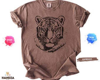 T-shirt rétro Tigre des années 90 Comfort Colors®, chemise unisexe délavée mystique, T-shirt tigre nature des années 2000, cadeau unique pour les amoureux des tigres