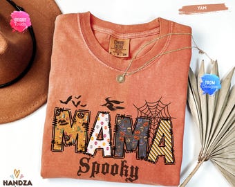 Comfort Colors® Spooky Mama Shirt, Retro Halloween Shirt For Mother, Halloween Mom Shirt Gift, Halloween Mama Tshirt, Spooky Season