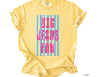 Comfort Colors® Custom Jesus Fan Shirt, Personalized Christian Tee, Custom Text Faith Shirt, Preppy Striped Religious Gift