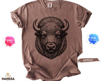 Comfort Colors® Bison 90s Retro Tee, Mystical Washed Nature Shirt, 2000s Wildlife Graphic Tee, Unique Bison Lover Gift Shirt Bison Lover Tee