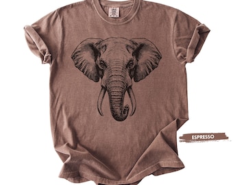 Comfort Colors® Vintage Elephant Head Tee, Tribal Wildlife Graphic Shirt, Washed Nature Spirit T-Shirt, Timeless Elephant Art Gift