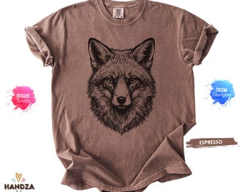 Comfort Colors® Fox 90s Retro Tee, Mystical Washed Nature Shirt, Hand-Drawn Ink Animal Graphic, Unique Fox Lover Gift Shirt
