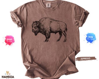 Comfort Colors® Bison Tee, Vintage Buffalo Shirt, Western Wildlife Art, Rustic Nature Tee, Unique Bison Lover Gift