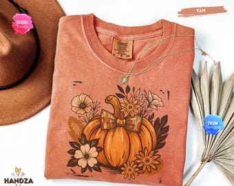 Comfort Colors® Halloween Pumpkin Shirt, Floral Flower Halloween, Jack O Lantern, Spooky Season Tee,Fall Shirt, Spooky Season