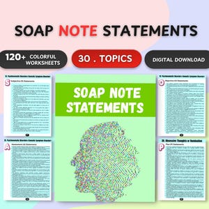 2400 Soap Note Statements | Therapy Intervention Examples Reference Guide | Progress Note Sentence Therapist Worksheet