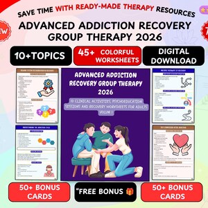 Addiction Recovery Group Therapy 2026 | 10 Clinical Activities, Psychoeducation Sessions & Recovery Worksheets for Adults
