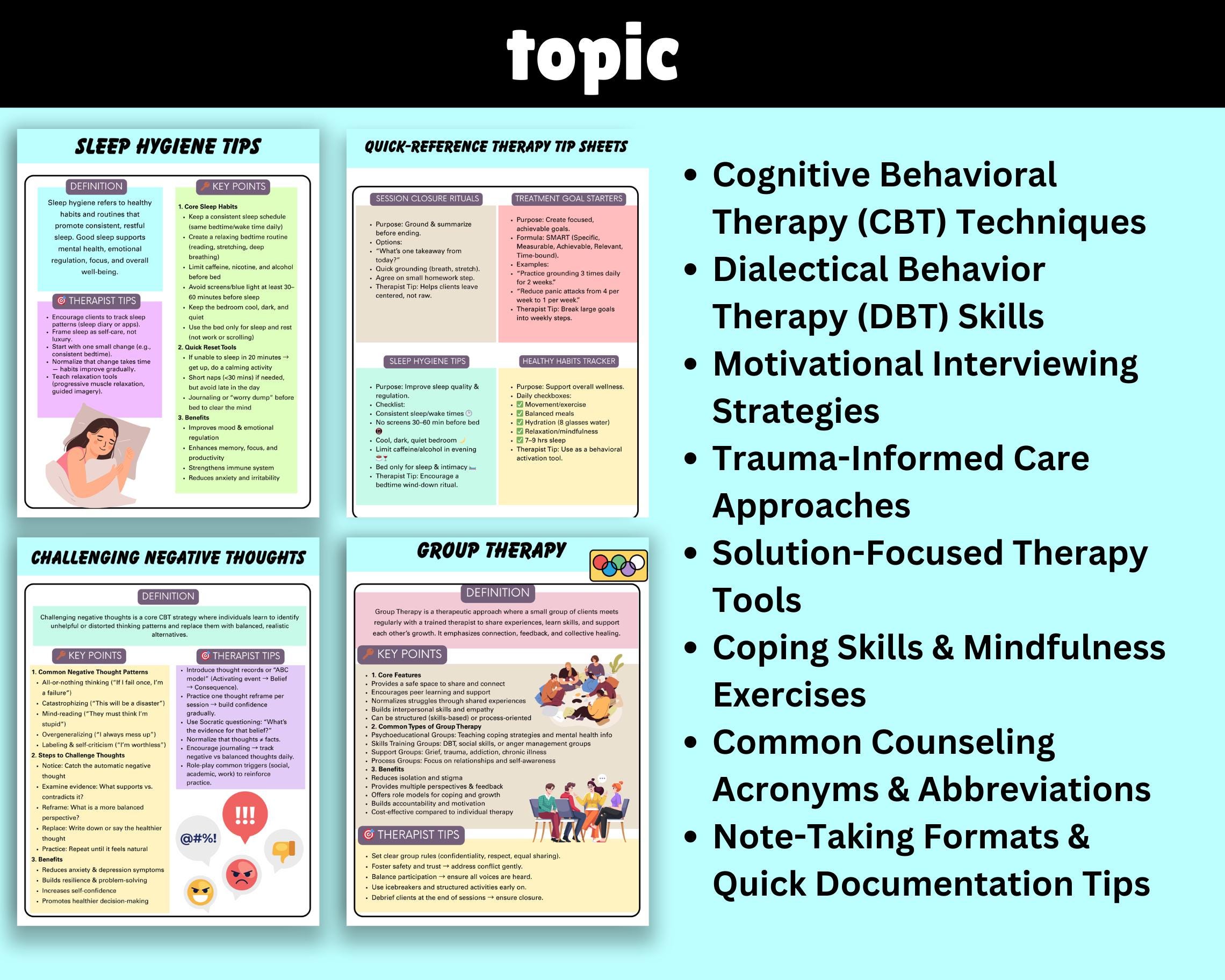 Therapy Cheat Sheet Bundle: Psychoeducation & DBT Resources for ...