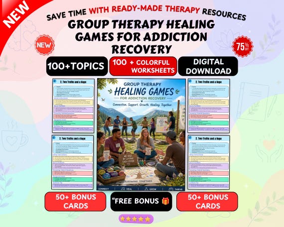 Addiction Recovery Group Therapy Games, 100 CBT Mindfulness Activities (Digital Download)
