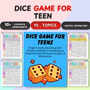 Teen Therapy Dice Game: Anxiety, Anger, Self-Esteem Table Talk (Printable)