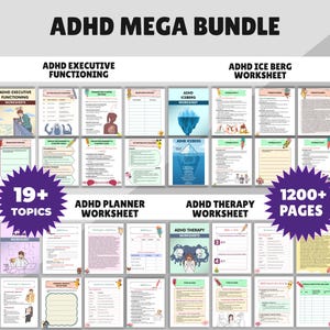 ADHD Executive Functioning Workbook Mega Bundle, Therapy Worksheets, Executive Function Bundle,School Counseling, Anxiety