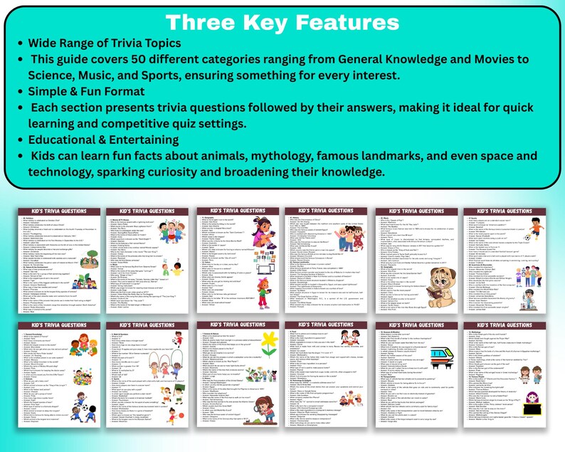 Trivia Point System Kid's Trivia Questions Game, 50+ Topics (digital Download) - Etsy