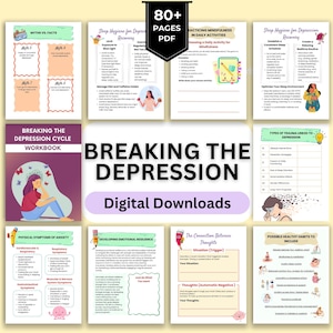 Breaking the Depression Cycle Workbook, Overcoming Anxiety, Counseling Sheets, Worksheets, DBT ACT Coping Skills CBT Mental Health Adults