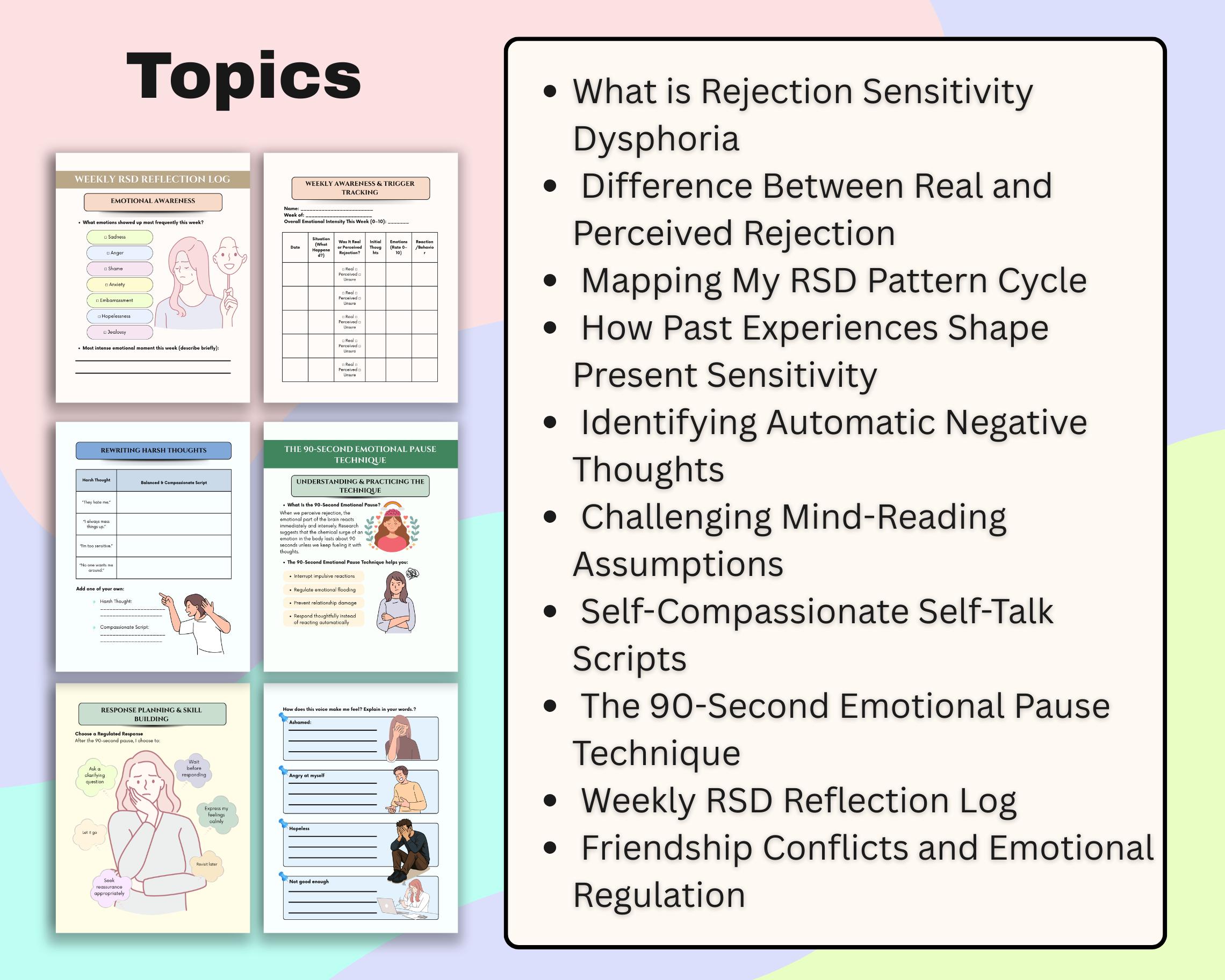 Rejection Sensitivity Dysphoria Worksheets: Emotional Regulation ...
