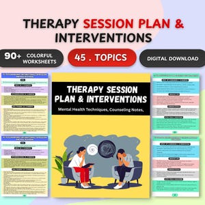 Therapy Interventions Guide, Session Plan, Mental Health Techniques, Counseling Notes, Psychotherapy Cheat Sheets