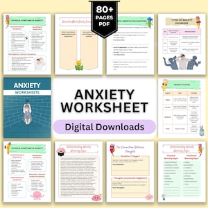 Anxiety worksheets, therapy office resources, anxiety bundle, social anxiety, test anxiety, school counselling, therapist tools, DBT CBT SEL