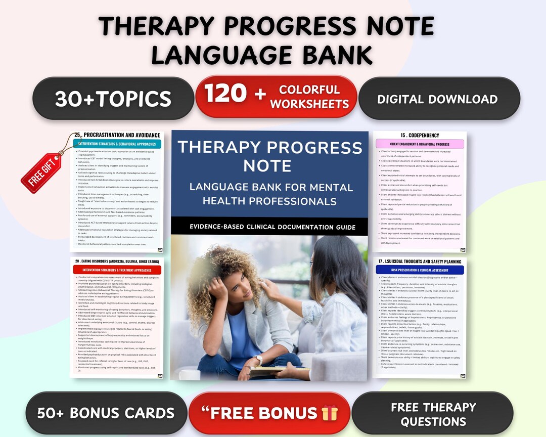 Therapy Progress Note Language Bank for Mental Health Professionals ...