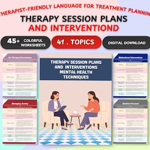Therapy Interventions Guide, 41+ Session Plans, CBT DBT Tools (PDF)