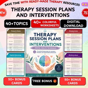 Therapy Interventions Guide, 41+ Session Plans, CBT DBT Tools (PDF)