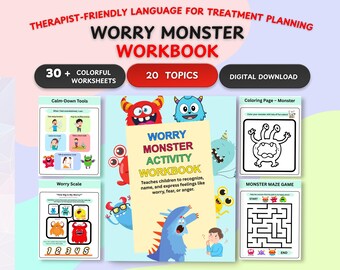 Worry Monster Anxiety Workbook for Kids: CBT Coping Skills, Coloring Pages