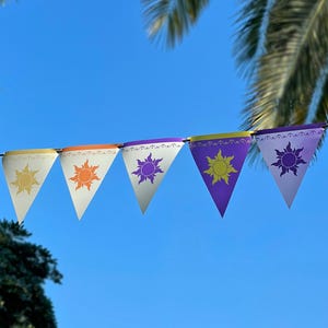 Tangled Pennant Banner, Waterproof Party Decor, Fairytale Triangle Flag, Princess Birthday, Wedding, Celebration Bunting, Custom Banner