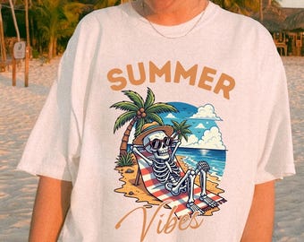Comfort Colors Summer Skeleton Beach Shirt: Retro Tropical Tee