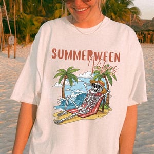 Comfort Colors® Summerween shirt, Summer Skeleton Shirt, Skeleton Beach Shirt, Summer Vibes Shirt, Funny Summerween Skeleton Tee