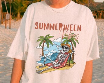 Comfort Colors Summerween Skeleton Shirt: Vintage Halloween Beach Tee