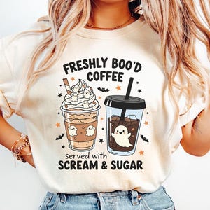 Comfort Colors® Coffee Halloween Shirt, Ghost Coffee Cups, Ghost Halloween Shirt, Cute Ghost Tee, Funny Ghost Shirt, Horror Coffee