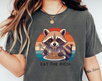 Camiseta "Come a los ricos" con colores reconfortantes: humor de izquierdas conscientes