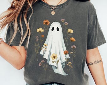 Comfort Colors Floral Ghost Shirt: Vintage Halloween Tee