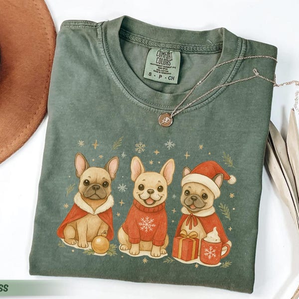 Camiseta navideña Comfort Colors® con bulldog francés, regalo para amantes de los perros