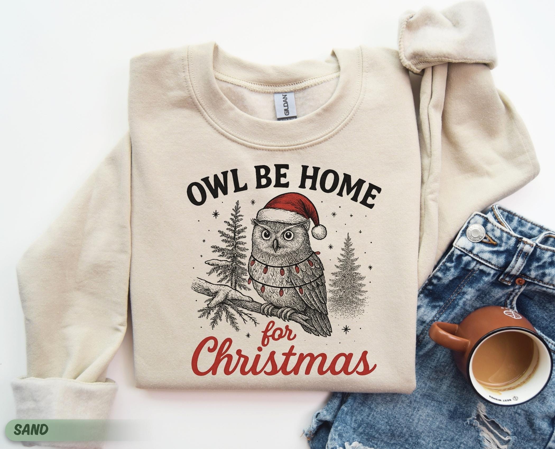 Owl christmas sweatshirt animal tree lover gift